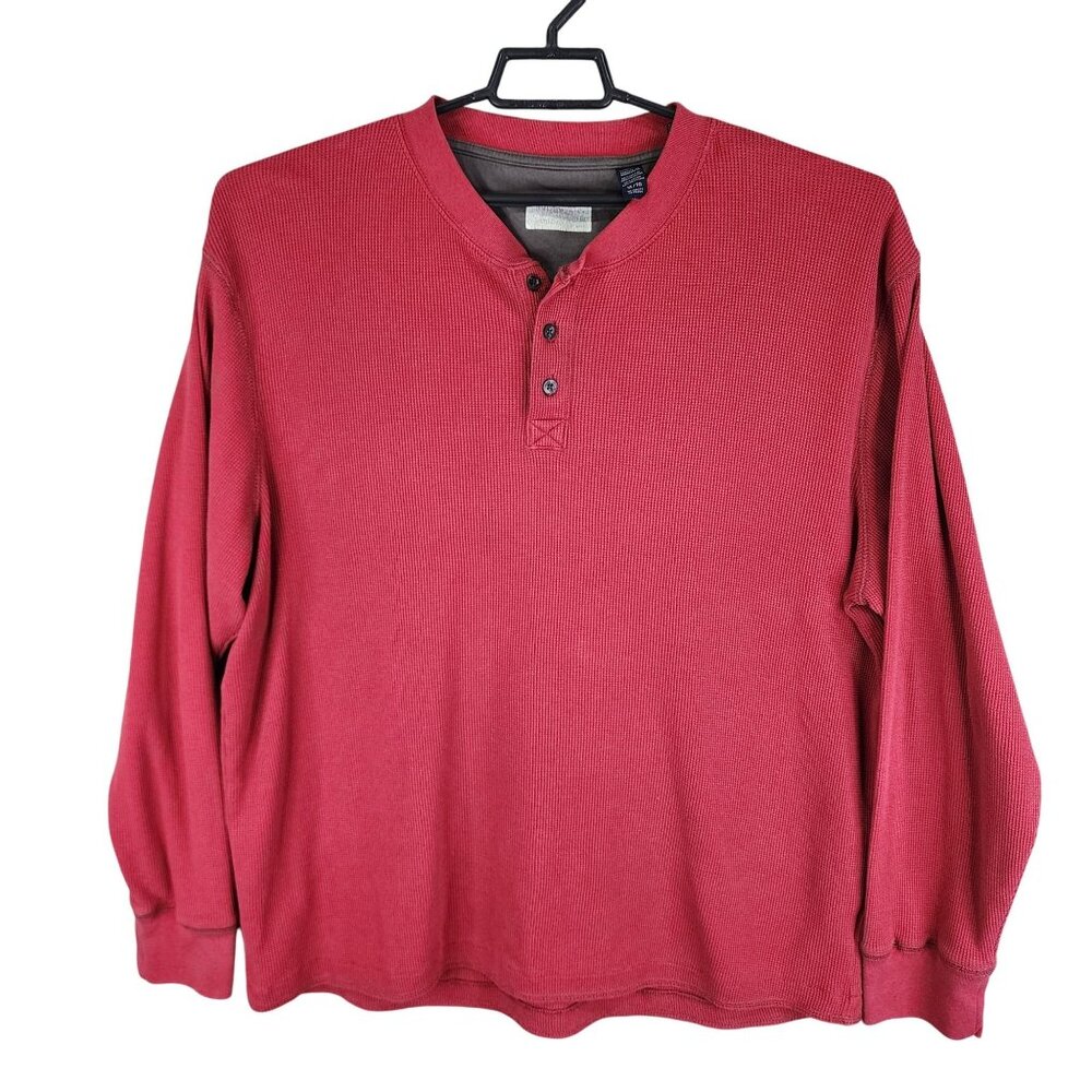 Mens Red Wrangler Waffle Knit Thermal Henley Shirt Long Sleeve Size XL